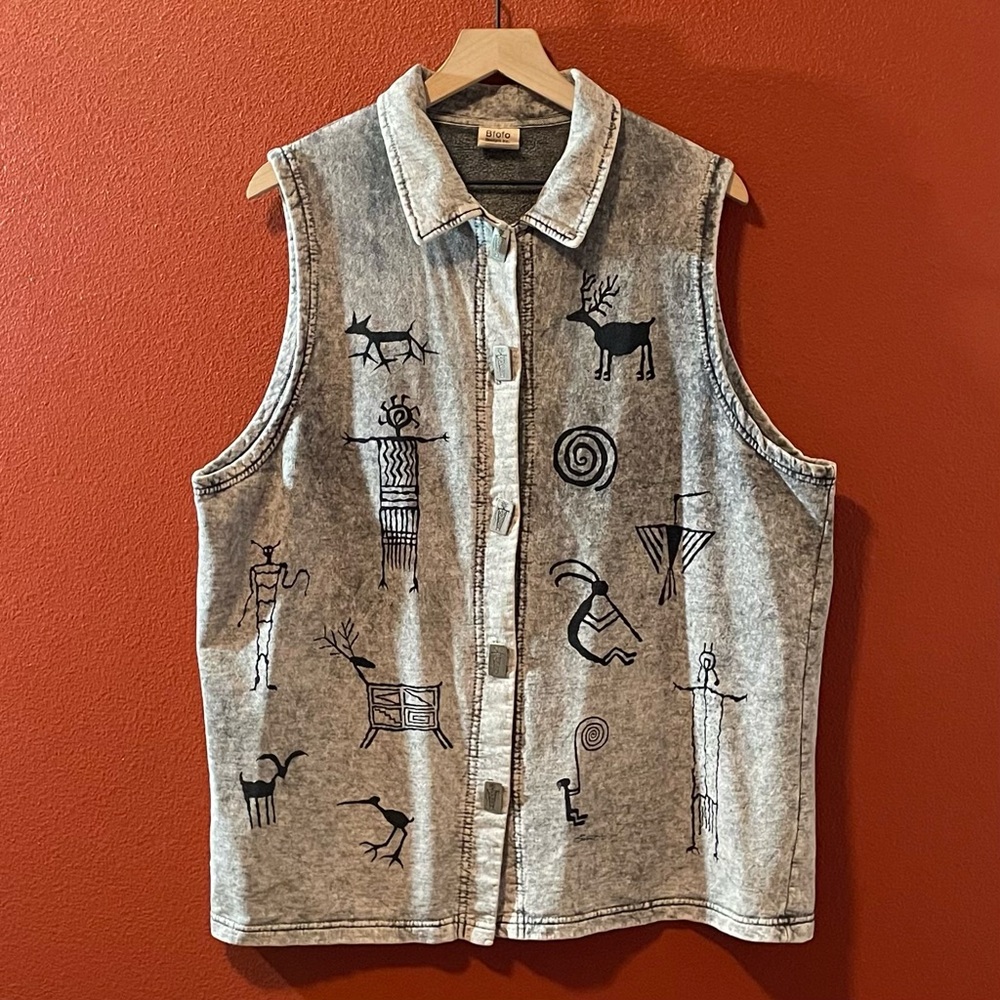 Bfofo Women’s VTG Designs Southwestern Stonewashed Gray Tribal Aztec Art Vest